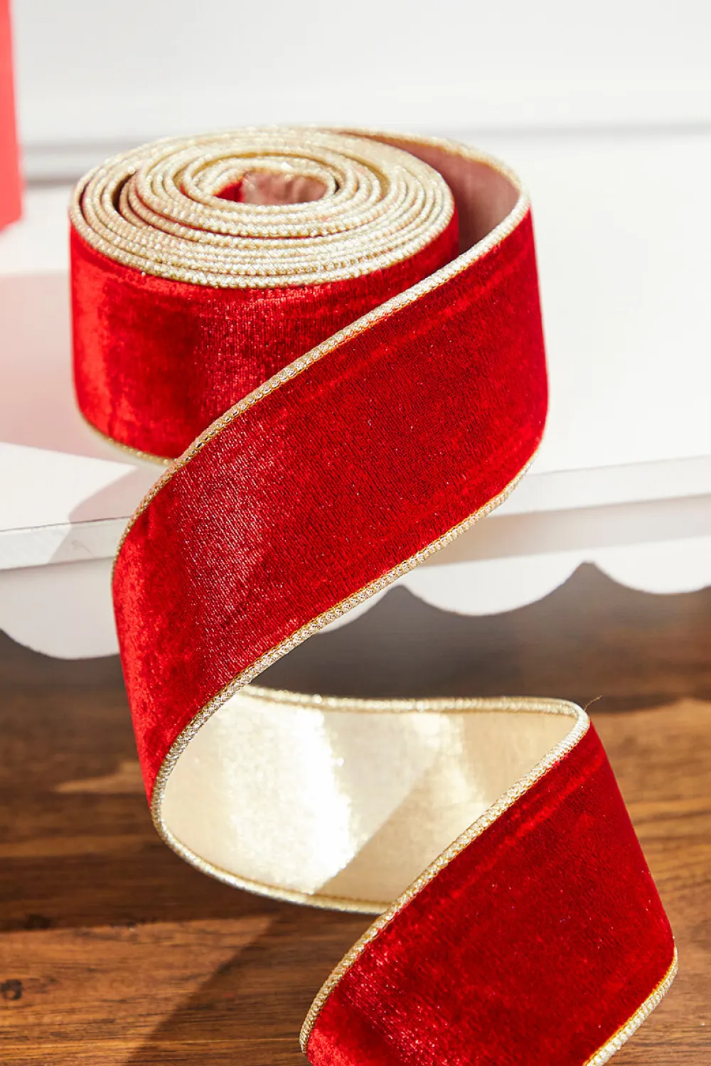 Decorator's Warehouse 2.5" x 5 Yard Sheldon Velvet Metallic Dupioni Ribbon Red > Christmas Ribbon|Nutcracker