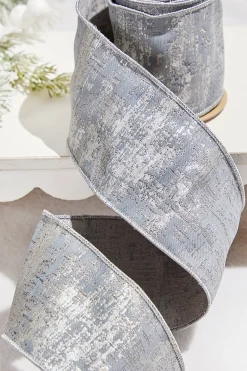 Decorator's Warehouse 4" x 5 Yard Silver Jacquard Dupion Ribbon > White Christmas|Christmas Ribbon