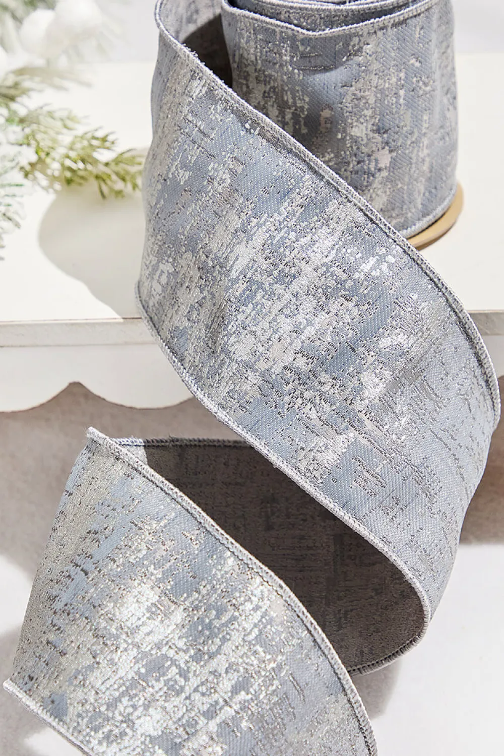 Decorator's Warehouse 4" x 5 Yard Silver Jacquard Dupion Ribbon > White Christmas|Christmas Ribbon