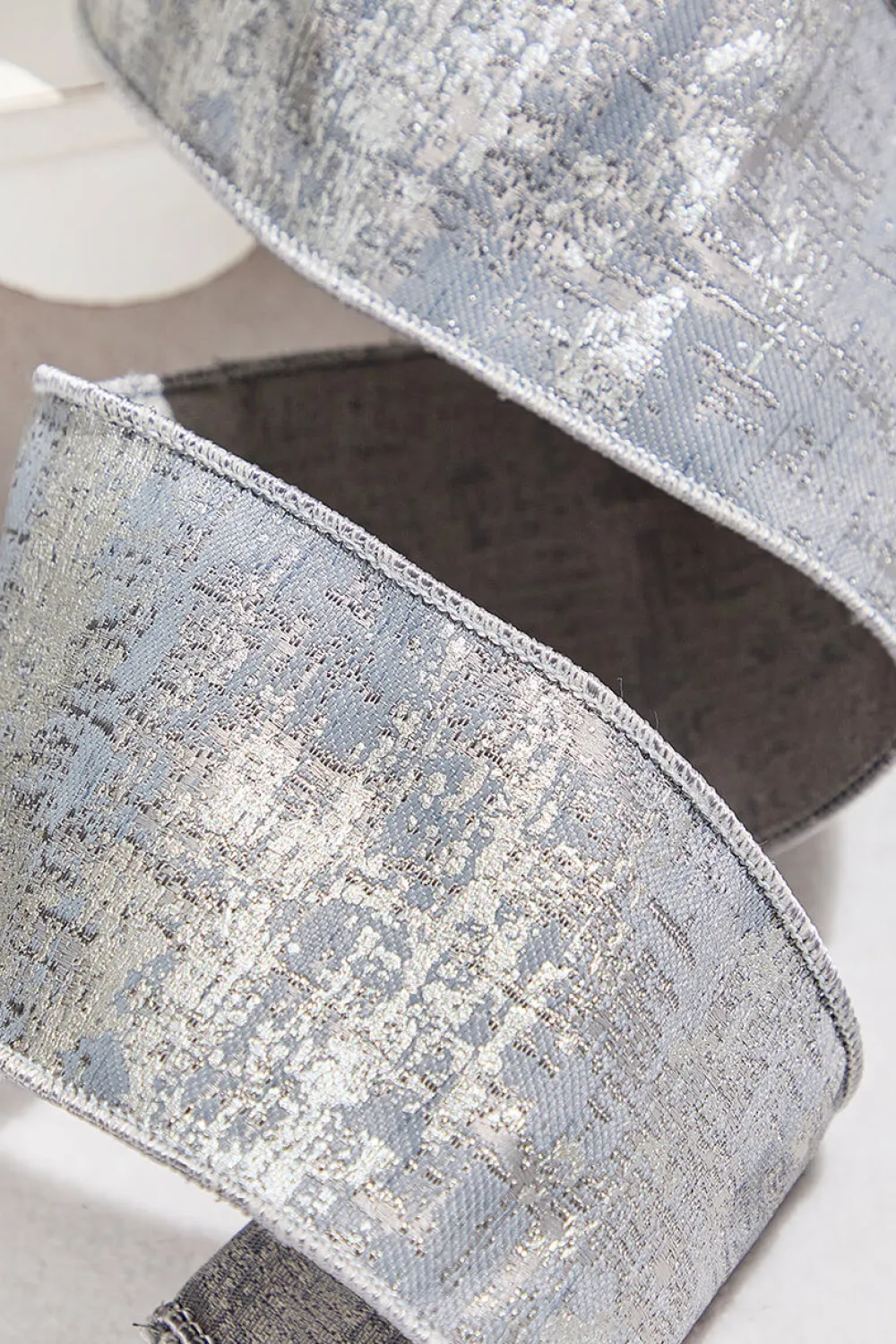 Decorator's Warehouse 4" x 5 Yard Silver Jacquard Dupion Ribbon > White Christmas|Christmas Ribbon