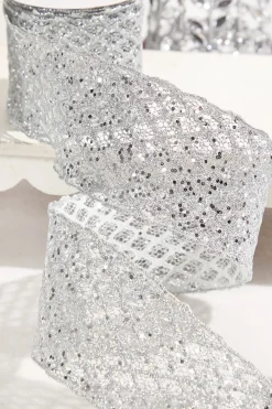 Decorator's Warehouse 4" x 10 Yard Silver Mesh Wired Ribbon > Christmas Ribbon|Valentine'S Ribbon