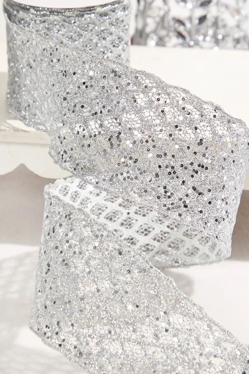 Decorator's Warehouse 4" x 10 Yard Silver Mesh Wired Ribbon > Christmas Ribbon|Valentine'S Ribbon