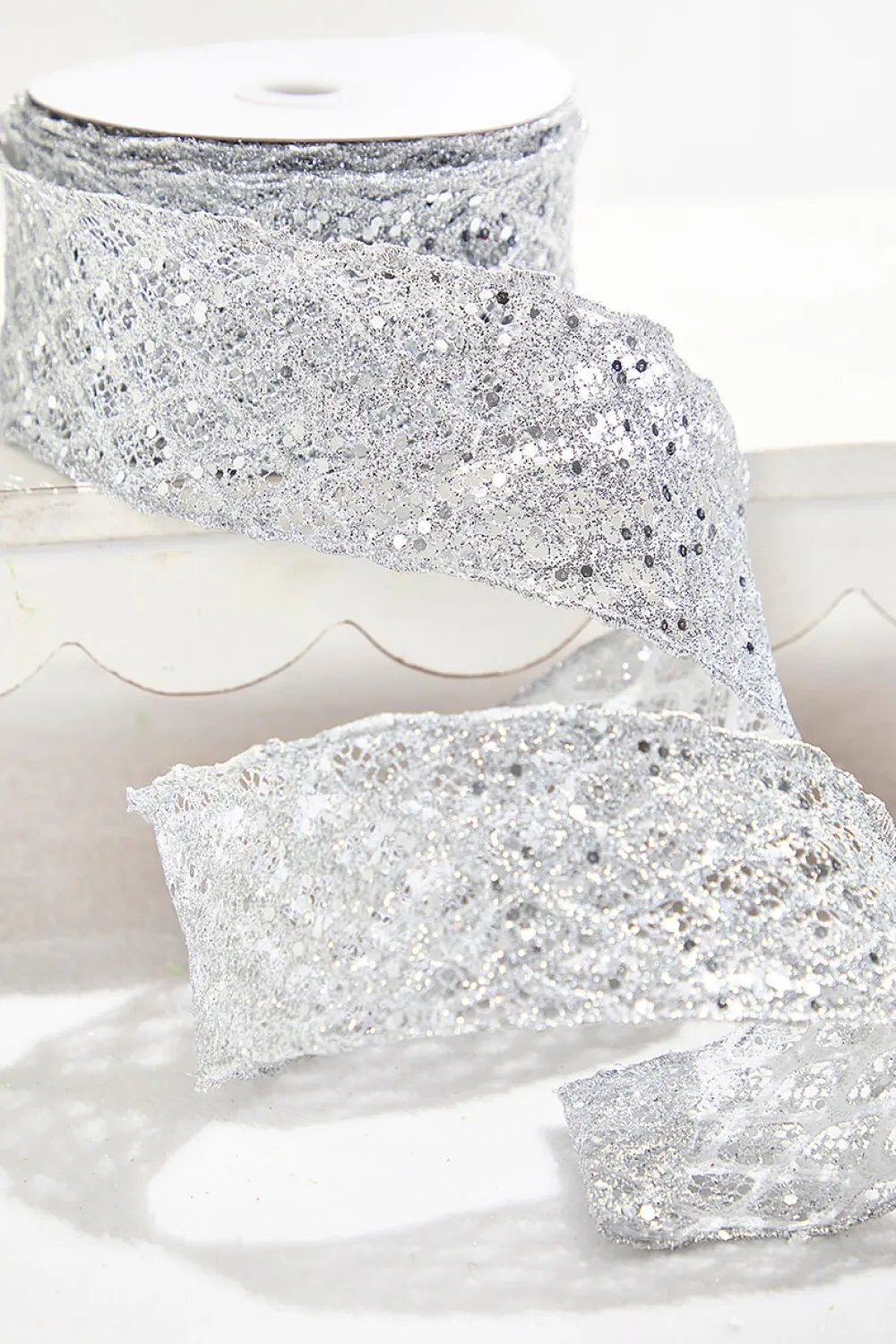 Decorator's Warehouse 2.5" x 10 Yard Silver Wired Ribbon > Christmas Ribbon|Valentine'S Ribbon