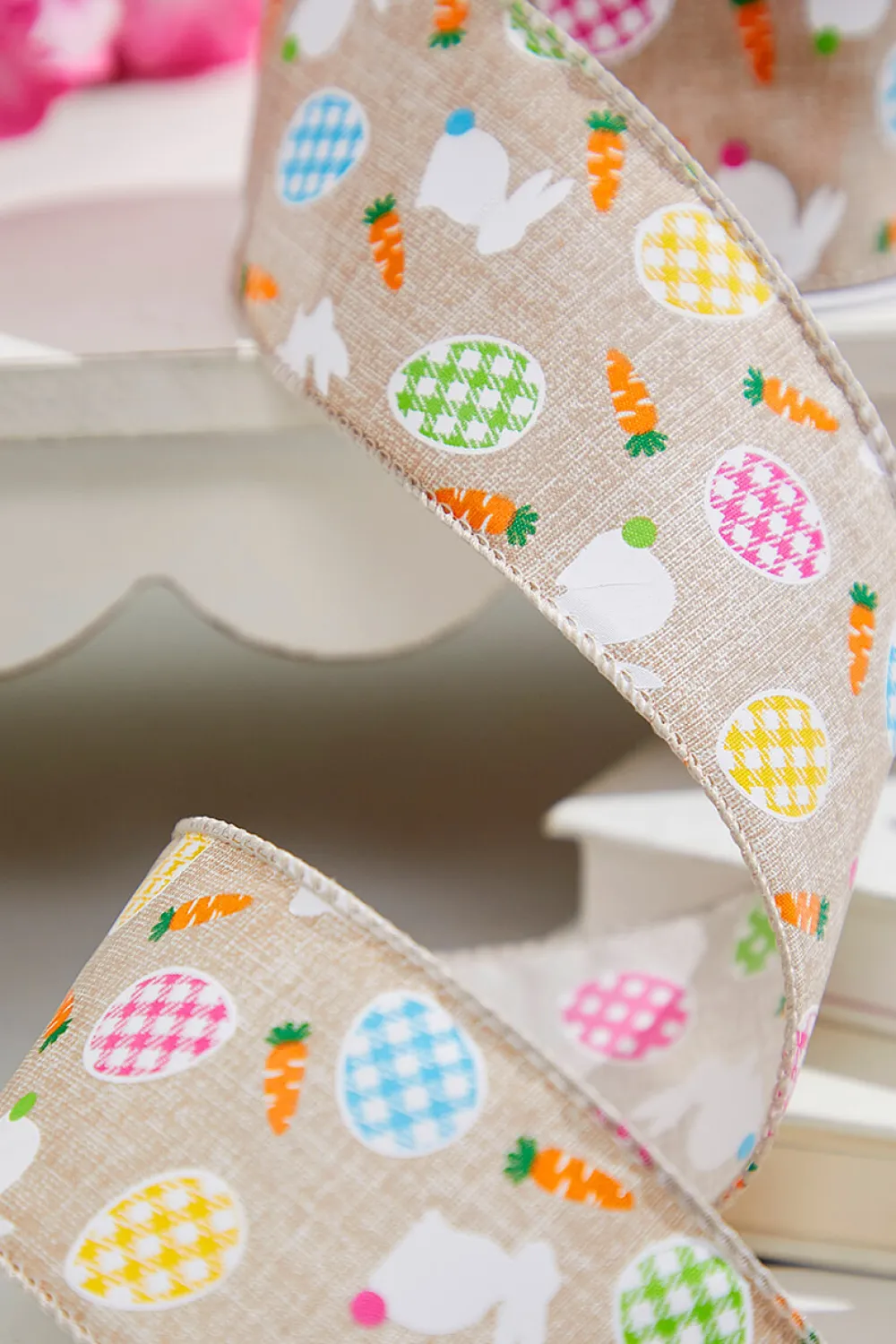 Decorator's Warehouse 2.5" x 10 Yards Light Canvas Rabbit Eggs Ribbon > Easter Decor|Easter Decor