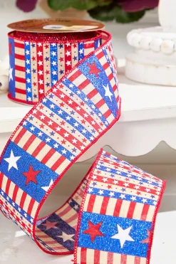 Decorator's Warehouse 2.5" x 10 Yards Star Stripe Ribbon- Light Canvas > Patriotic Decor|Patriotic Decor