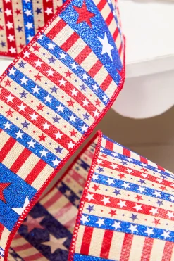 Decorator's Warehouse 2.5" x 10 Yards Star Stripe Ribbon- Light Canvas > Patriotic Decor|Patriotic Decor