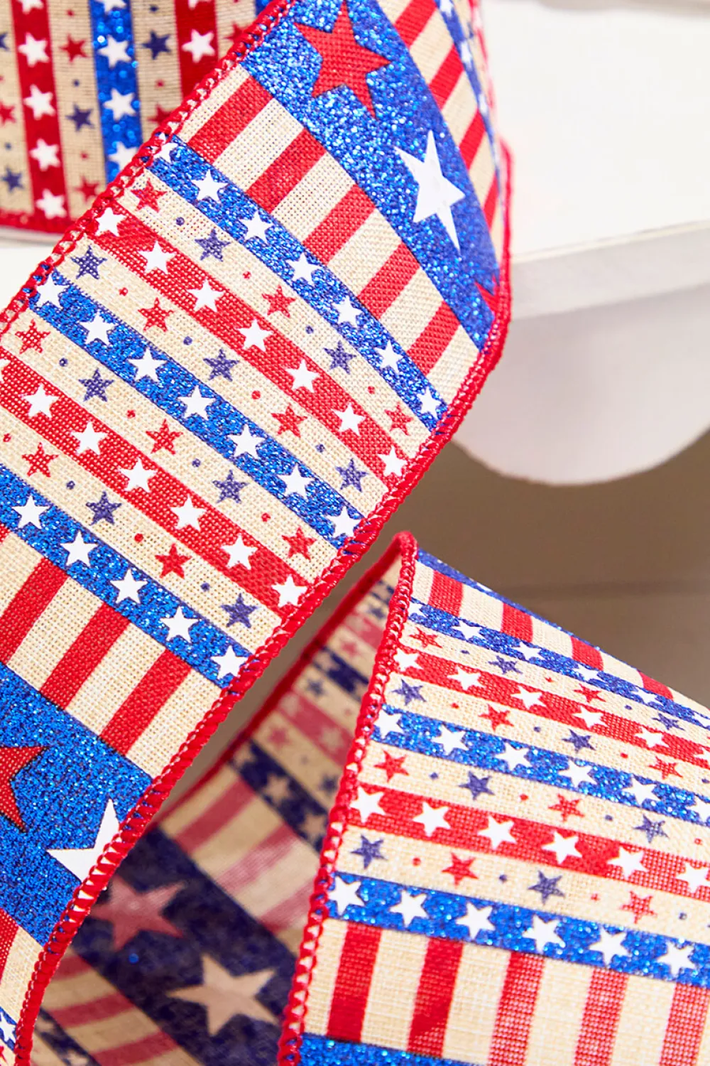 Decorator's Warehouse 2.5" x 10 Yards Star Stripe Ribbon- Light Canvas > Patriotic Decor|Patriotic Decor
