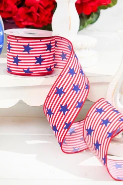 Decorator's Warehouse 2.5" x 10 Yards Stars with Pinstripes Ribbon > Patriotic Decor|Patriotic Decor