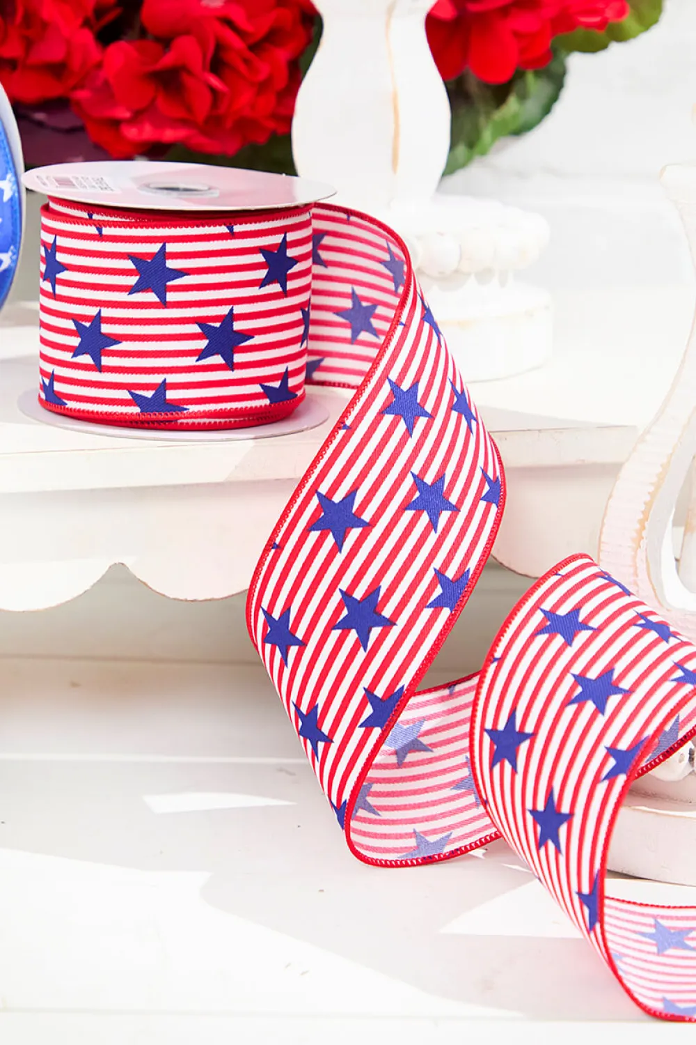 Decorator's Warehouse 2.5" x 10 Yards Stars with Pinstripes Ribbon > Patriotic Decor|Patriotic Decor