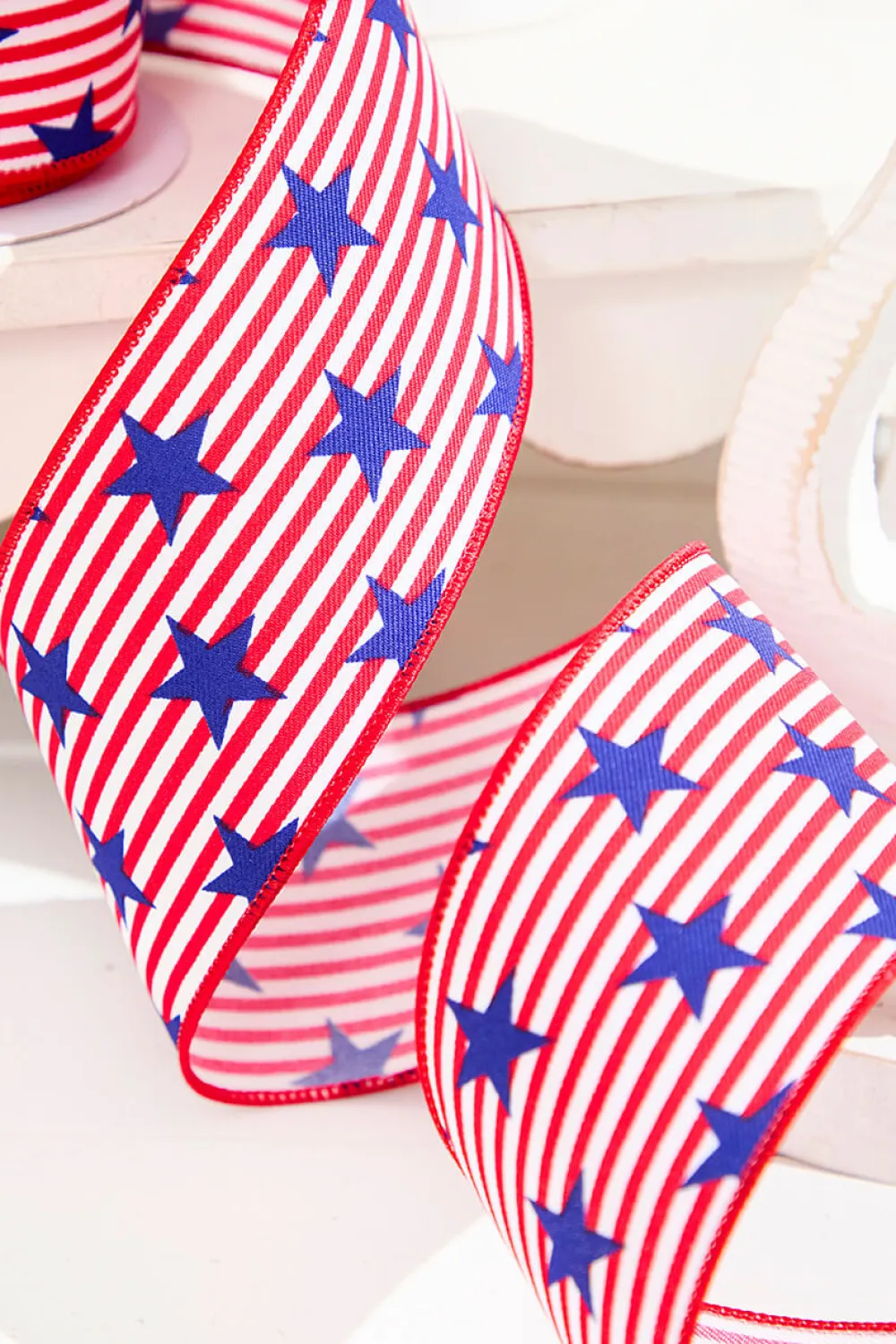 Decorator's Warehouse 2.5" x 10 Yards Stars with Pinstripes Ribbon > Patriotic Decor|Patriotic Decor