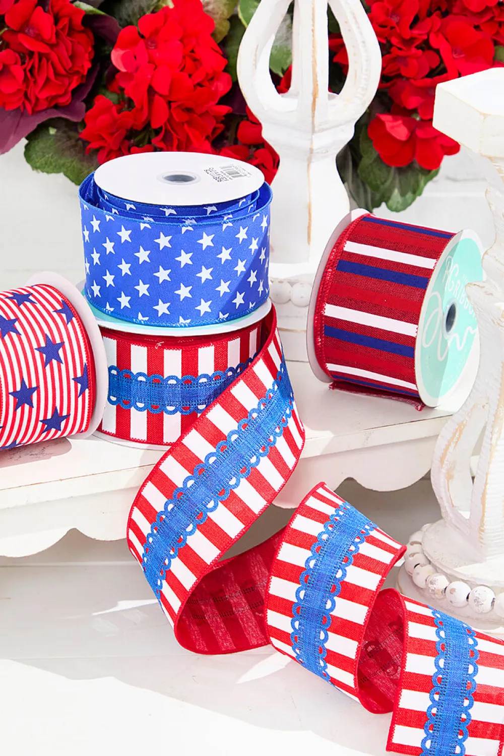 Decorator's Warehouse 2.5" x 10 Yards Stars with Pinstripes Ribbon > Patriotic Decor|Patriotic Decor
