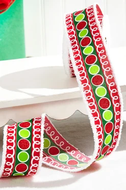 Decorator's Warehouse 2.5" x 10 Yard Stripe Glitter Circle Drift Ribbon — Red/Green > Christmas Decor|Christmas Ribbon