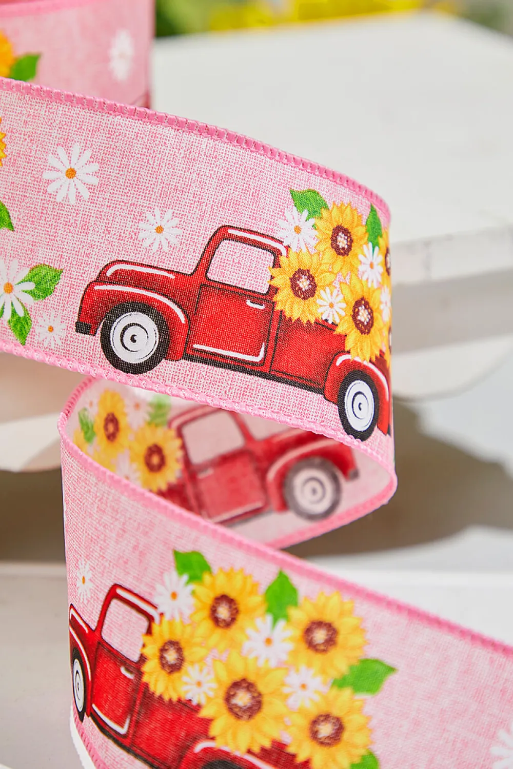 Decorator's Warehouse 2.5" x 10 Yards Truck with Flowers Pink Ribbon > Christmas Decor|Spring Decor