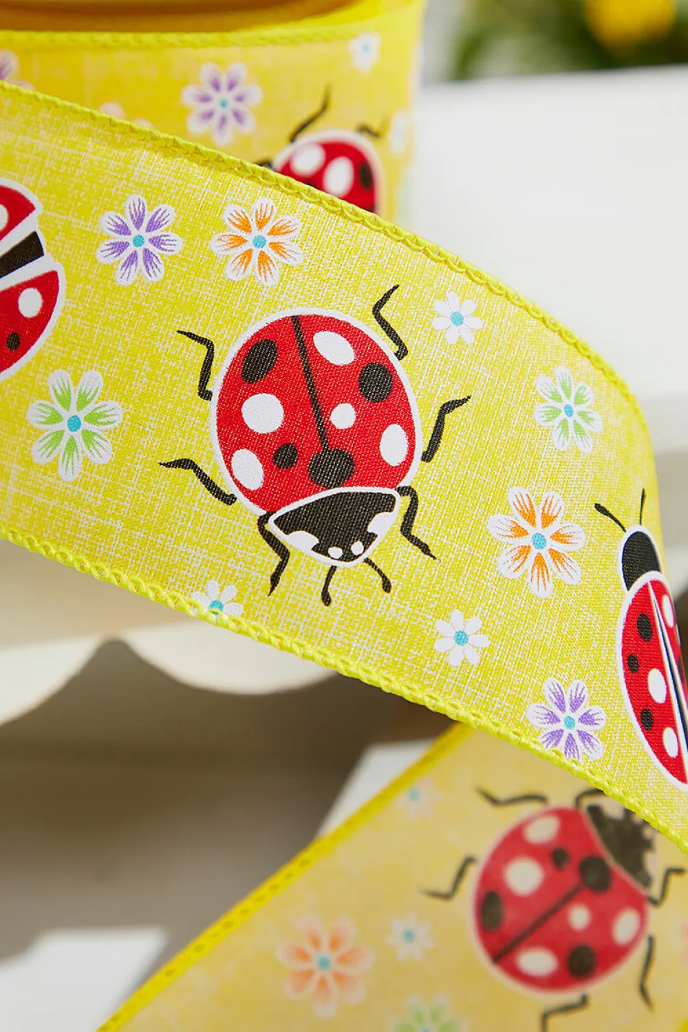 Decorator's Warehouse 2.5" x 10 Yards Yellow Ladybugs Ribbon > Christmas Decor|Spring Decor