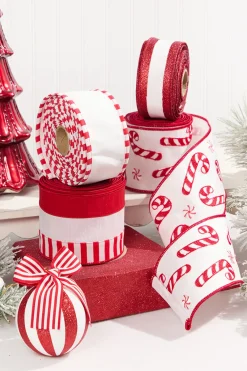 Decorator's Warehouse 2.5" x 10 Yard White Dupioni with Red Glitter Stripe Ribbon > North Pole Party|Christmas Ribbon