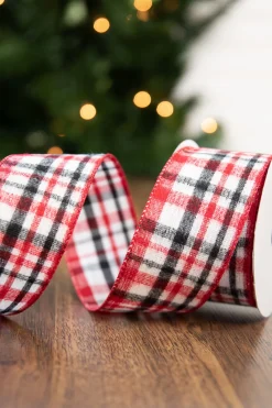 Decorator's Warehouse 2.5" x 10 Yard White/Red/Black Plaid > Cardinal|Christmas Ribbon