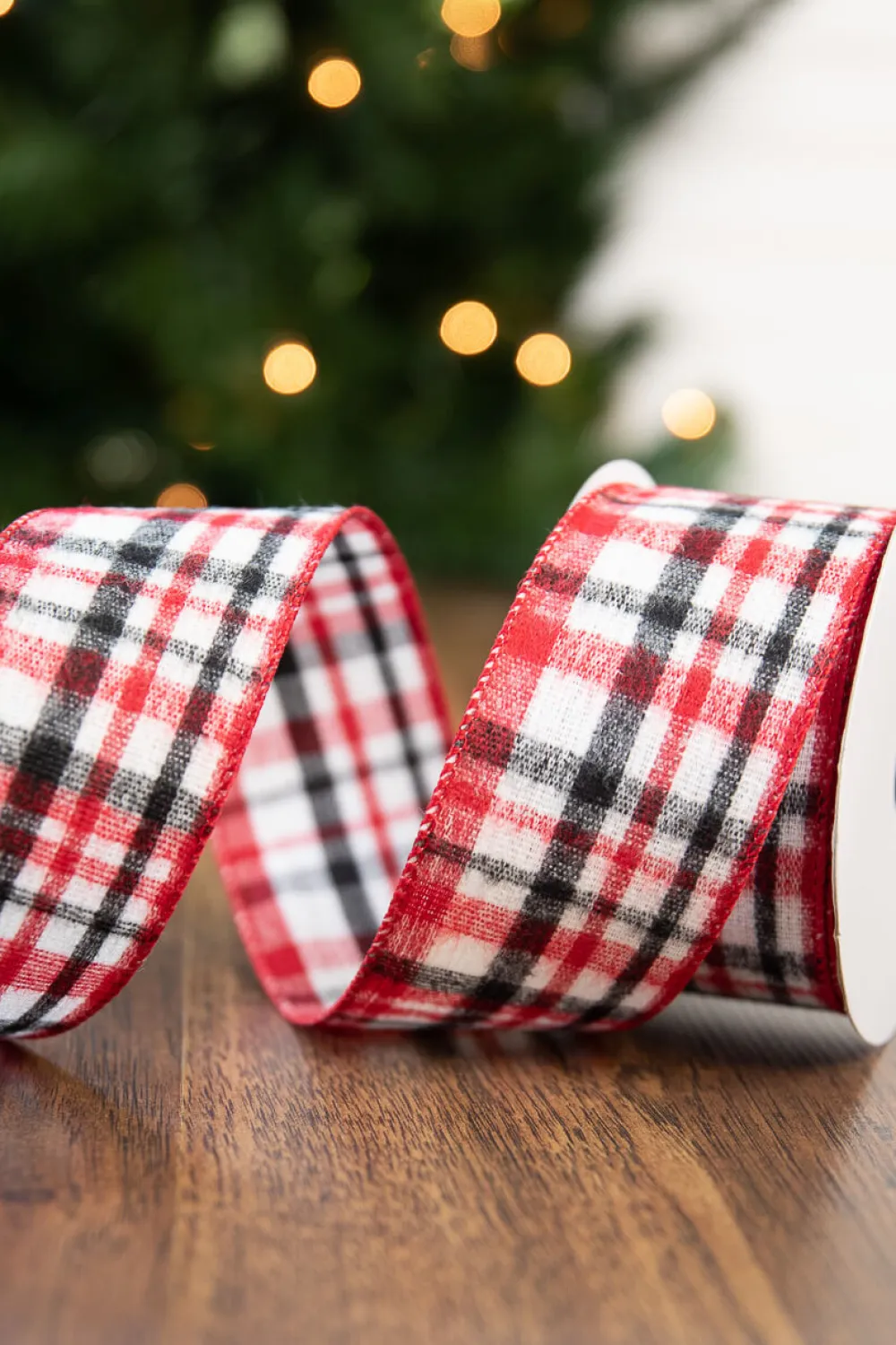 Decorator's Warehouse 2.5" x 10 Yard White/Red/Black Plaid > Cardinal|Christmas Ribbon