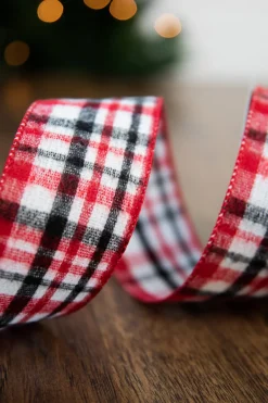 Decorator's Warehouse 2.5" x 10 Yard White/Red/Black Plaid > Cardinal|Christmas Ribbon