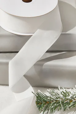 Decorator's Warehouse 1.5" x 10 Yard White Unwired Velvet Ribbon > White Christmas|Christmas Ribbon