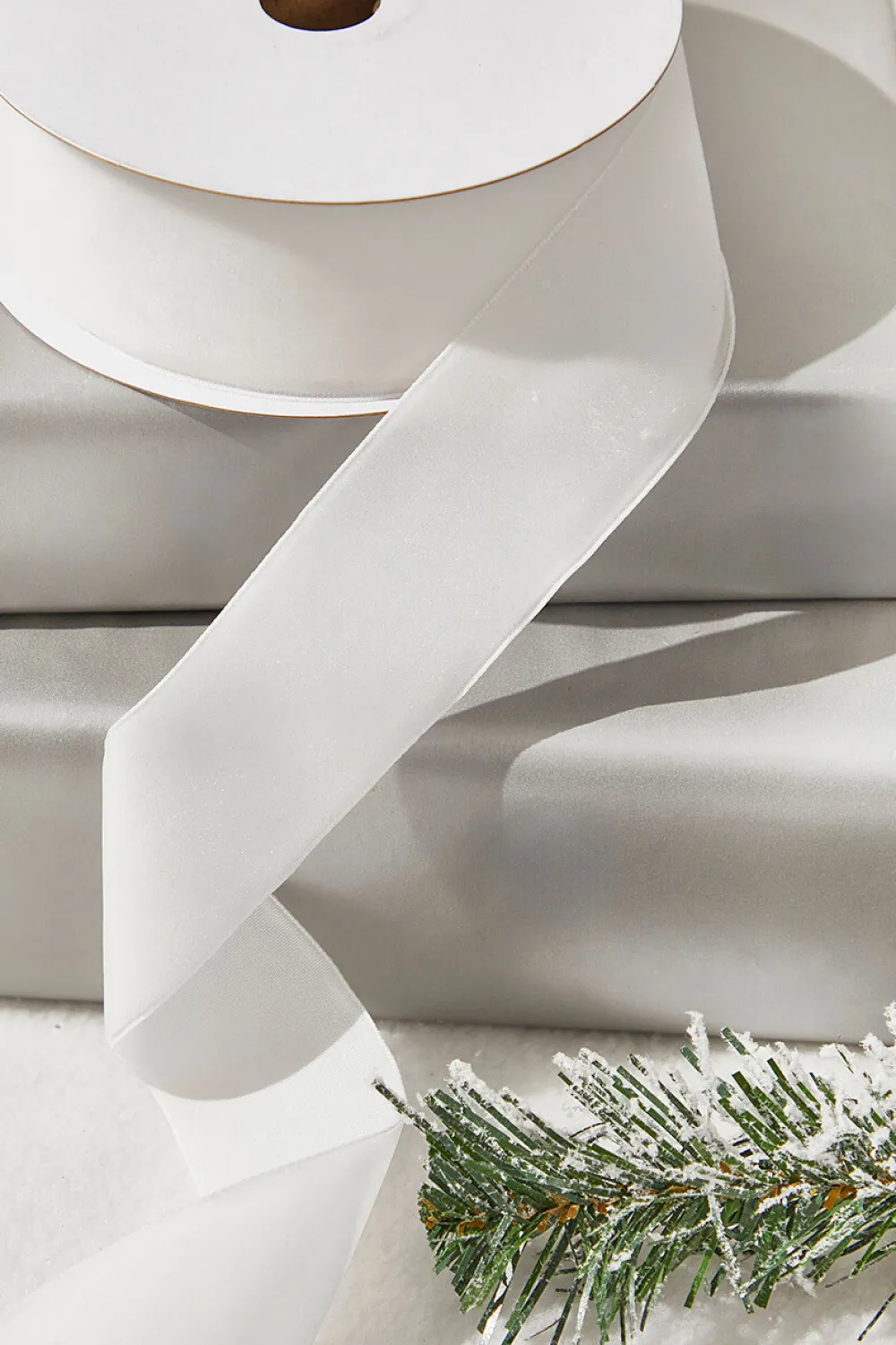 Decorator's Warehouse 1.5" x 10 Yard White Unwired Velvet Ribbon > White Christmas|Christmas Ribbon