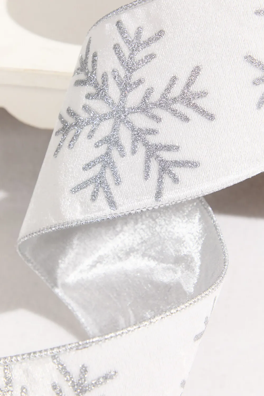 Decorator's Warehouse 4" x 10 Yard White Velvet with Silver Snowflake Ribbon > White Christmas|Christmas Decor