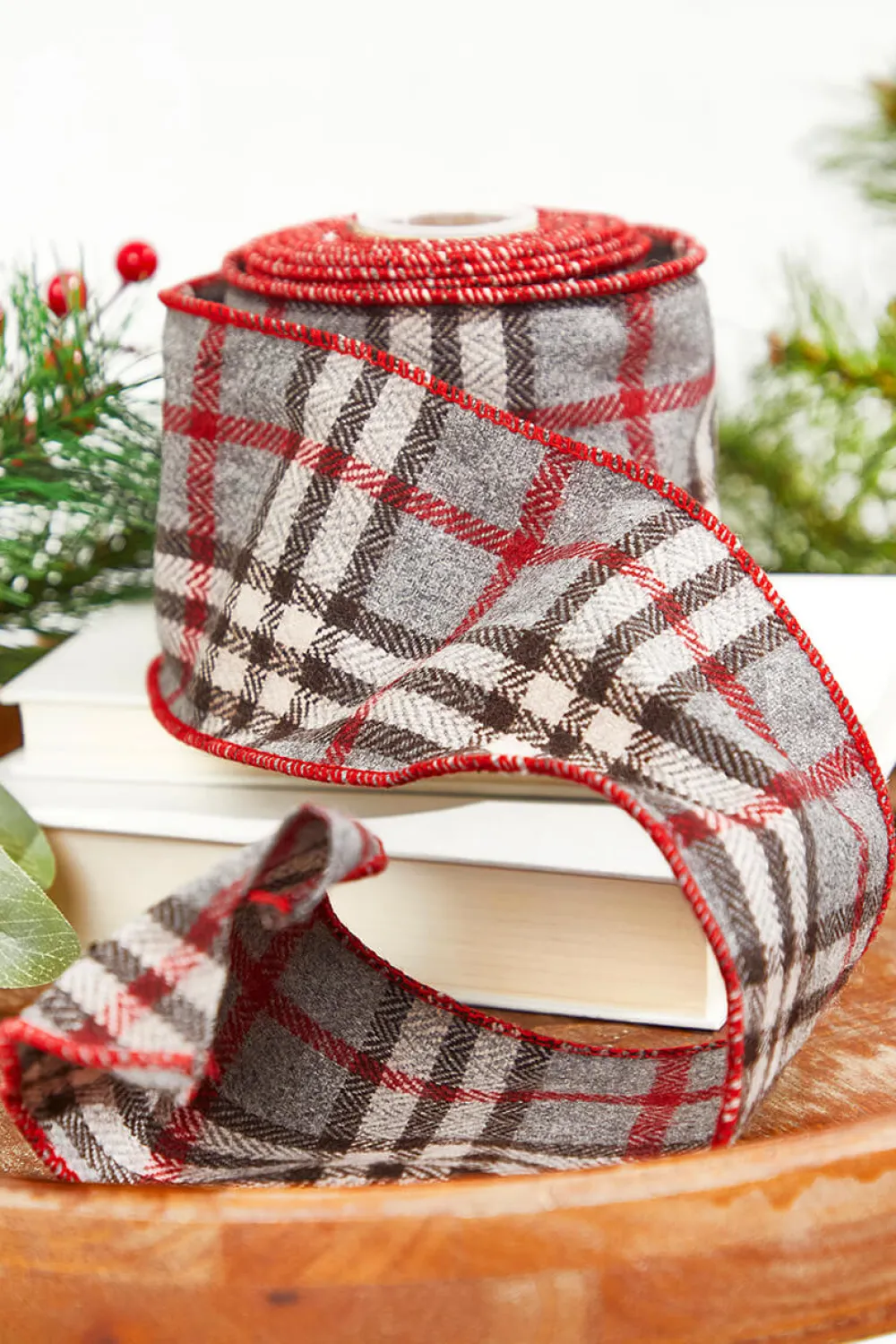 Decorator's Warehouse 4" x 5 Yard Wool Check Plaid Ribbon > Christmas Ribbon|Christmas Sale